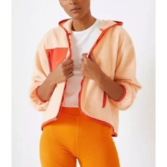 NWT Daily Practice by Anthropologie Stellar Fleece Jacket Hoodie Orange Size S - Picture 1 of 14